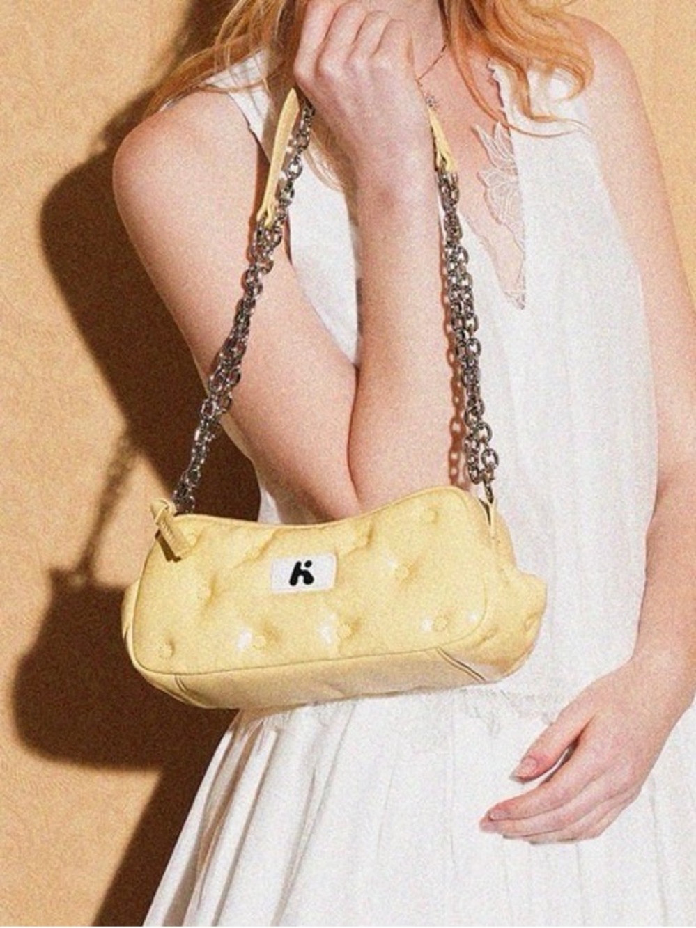 Karak Yellow Quilted Chain-Handle Shoulder Bag Silver Chain - Picture 2 of 10